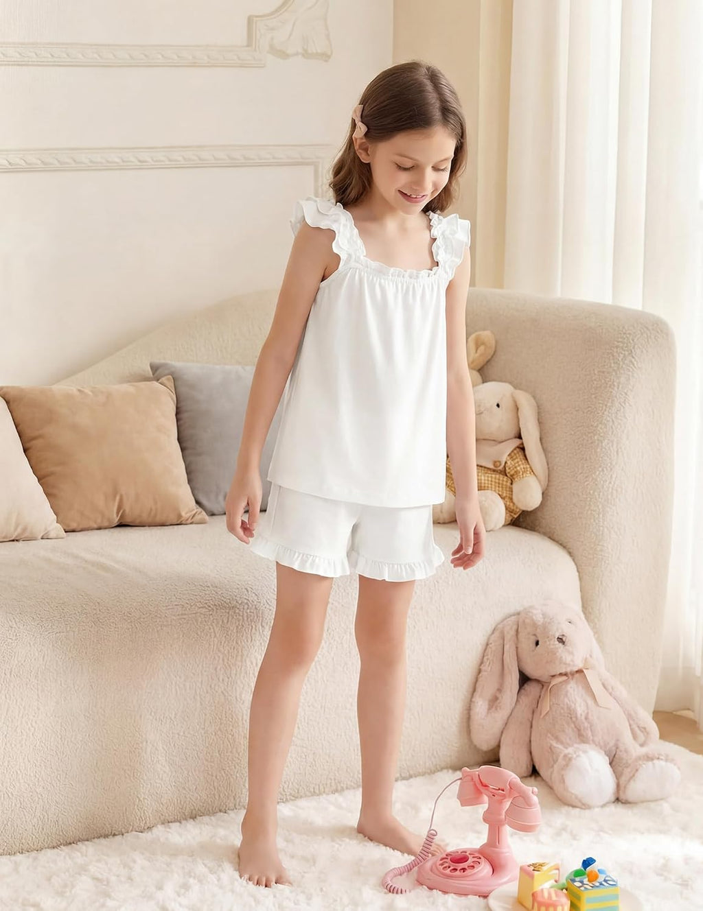 Arshiner Girls Pajamas Ruffle Tank Top and Shorts Sets Cute 2 Piece Pjs