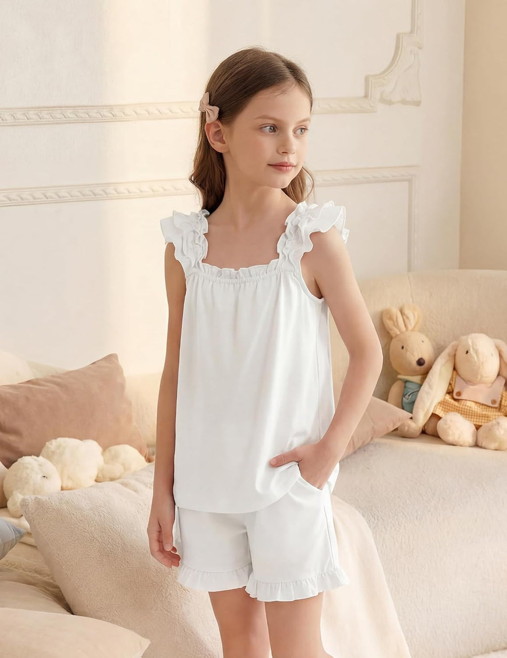 Arshiner Girls Pajamas Ruffle Tank Top and Shorts Sets Cute 2 Piece Pjs