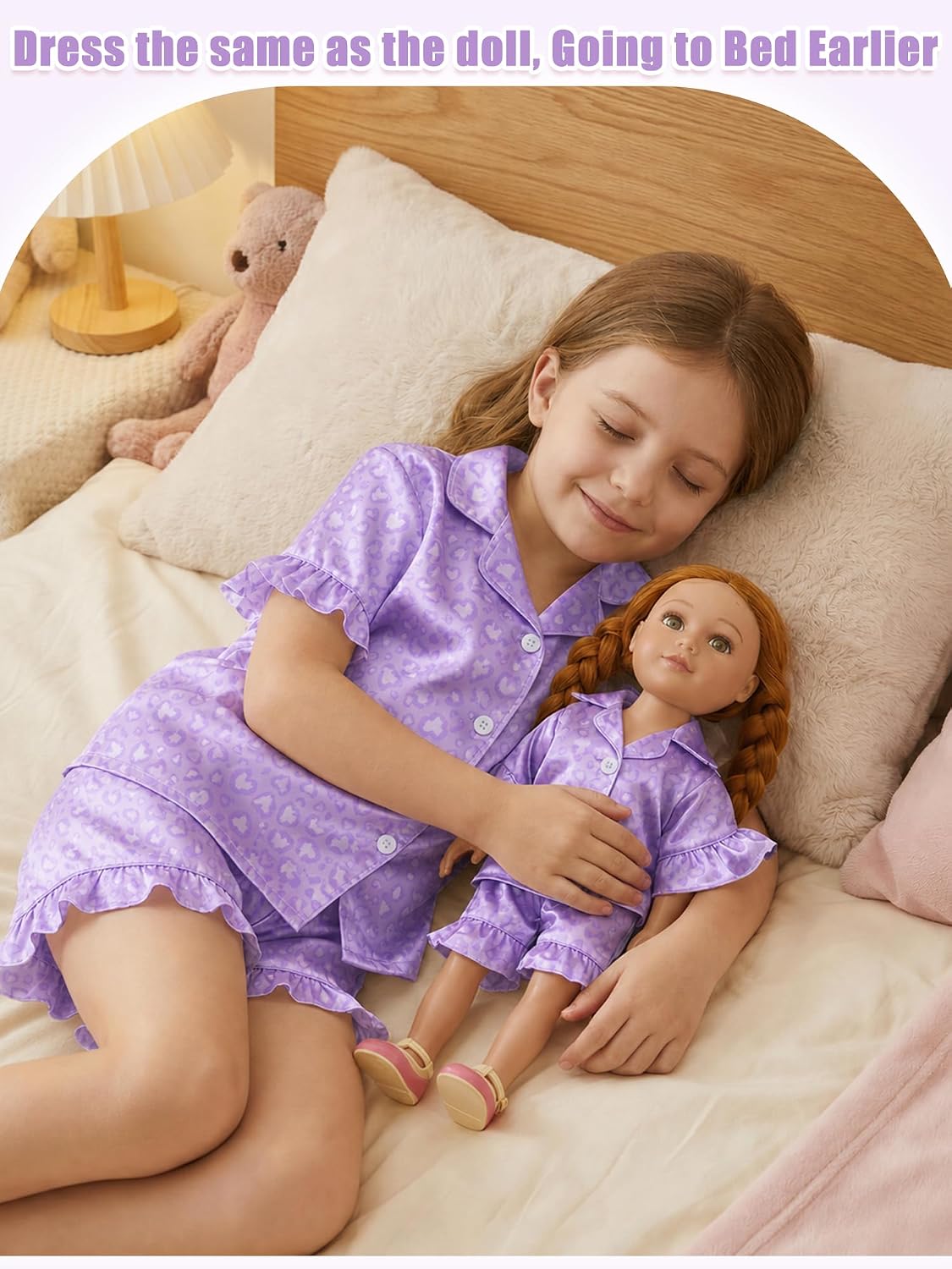 ICOSY Matching Doll and Girls Pajamas, Satin Pjs for 18" Doll and Kid 3-10Y