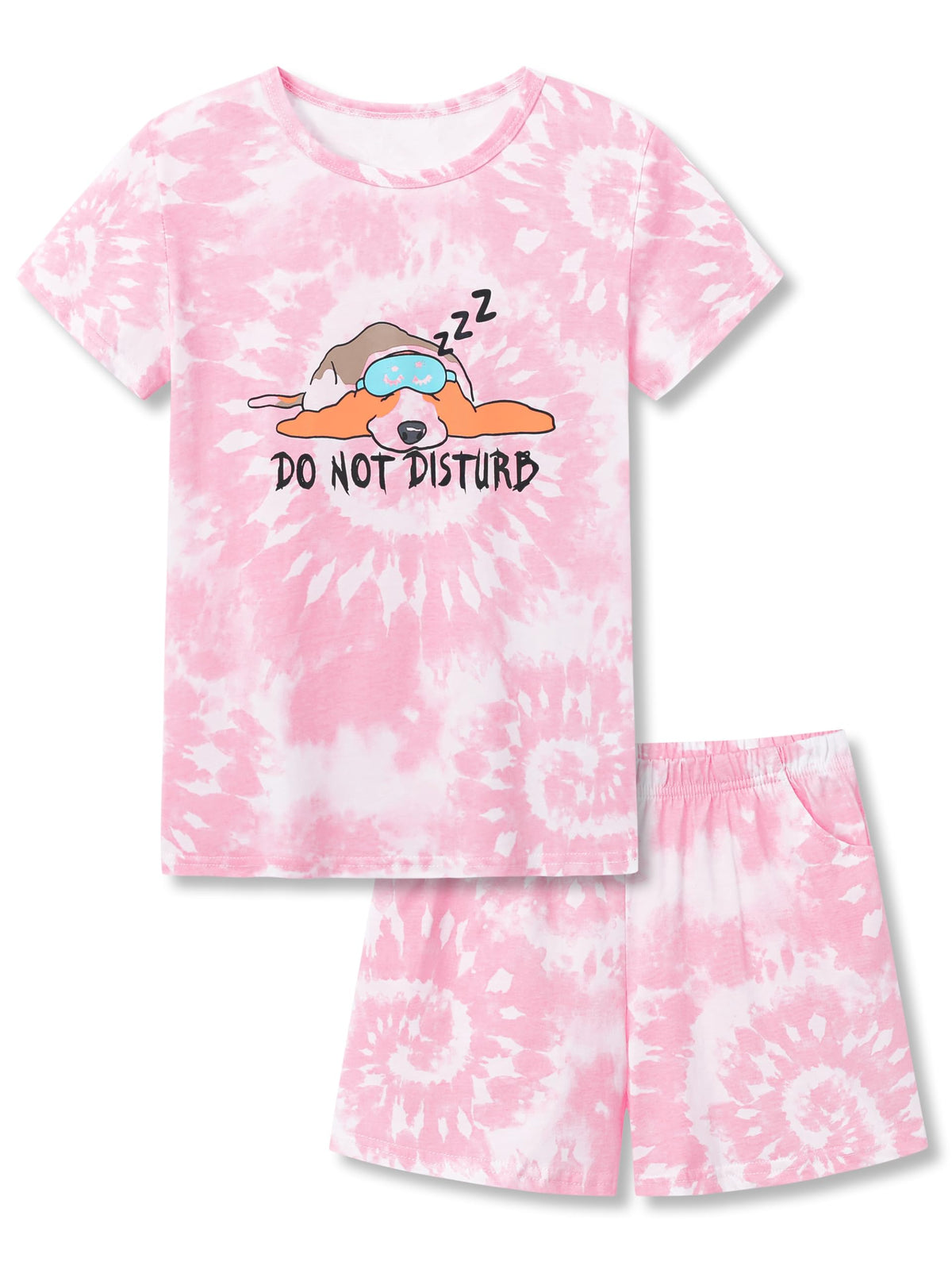 Beezizac Girls' Tie Dye Pajamas, 100% Cotton Sleepover Theme, Size 4T-18