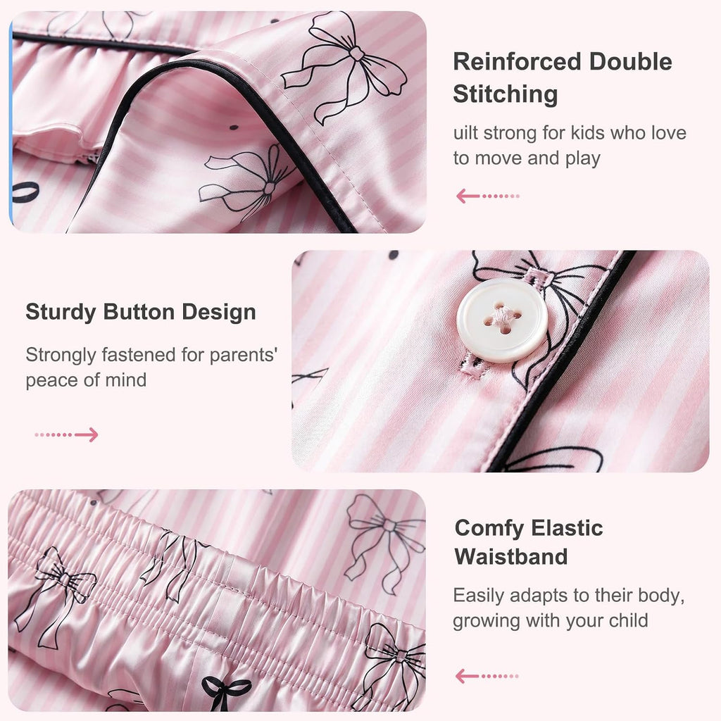 Beinou Girls Satin Pajama Sets Silky Summer Pjs for Big Kids Teens 8-15Y