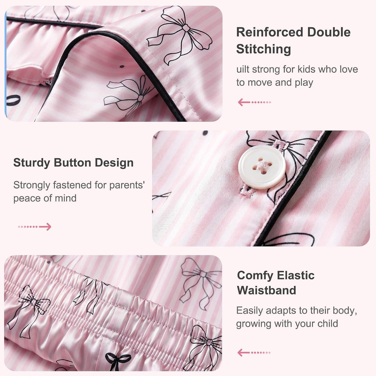 Beinou Girls Satin Pajama Sets Silky Summer Pjs for Big Kids Teens 8-15Y