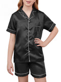 IHU Girls Pajamas Silk Satin PJs Boys Button Down Short Sleeve Shorts Set