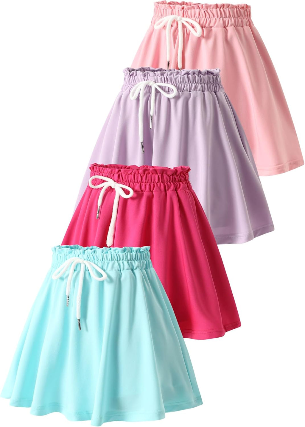 2 Pack Girls Skorts Elastic High Waisted Tennis Skater Skirts with Built-in Shorts Kids Athletic Flowy Skorts