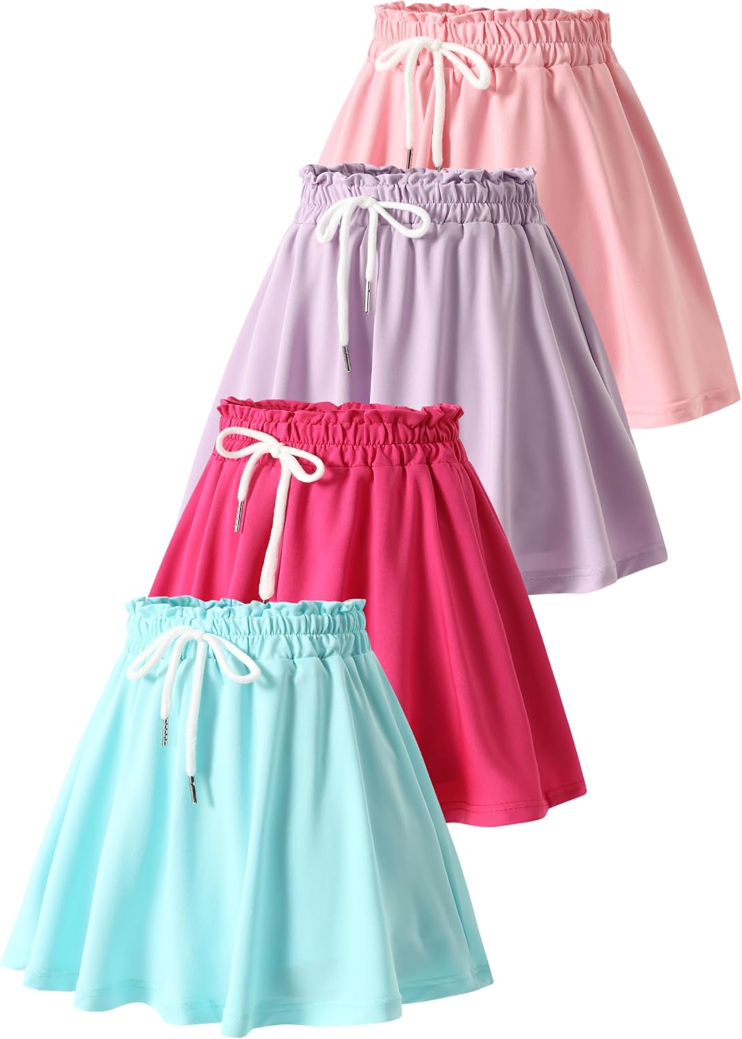 2 Pack Girls Skorts Elastic High Waisted Tennis Skater Skirts with Built-in Shorts Kids Athletic Flowy Skorts