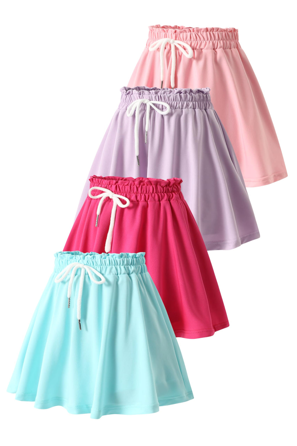 2 Pack Girls Skorts Elastic High Waisted Tennis Skater Skirts with Built-in Shorts Kids Athletic Flowy Skorts