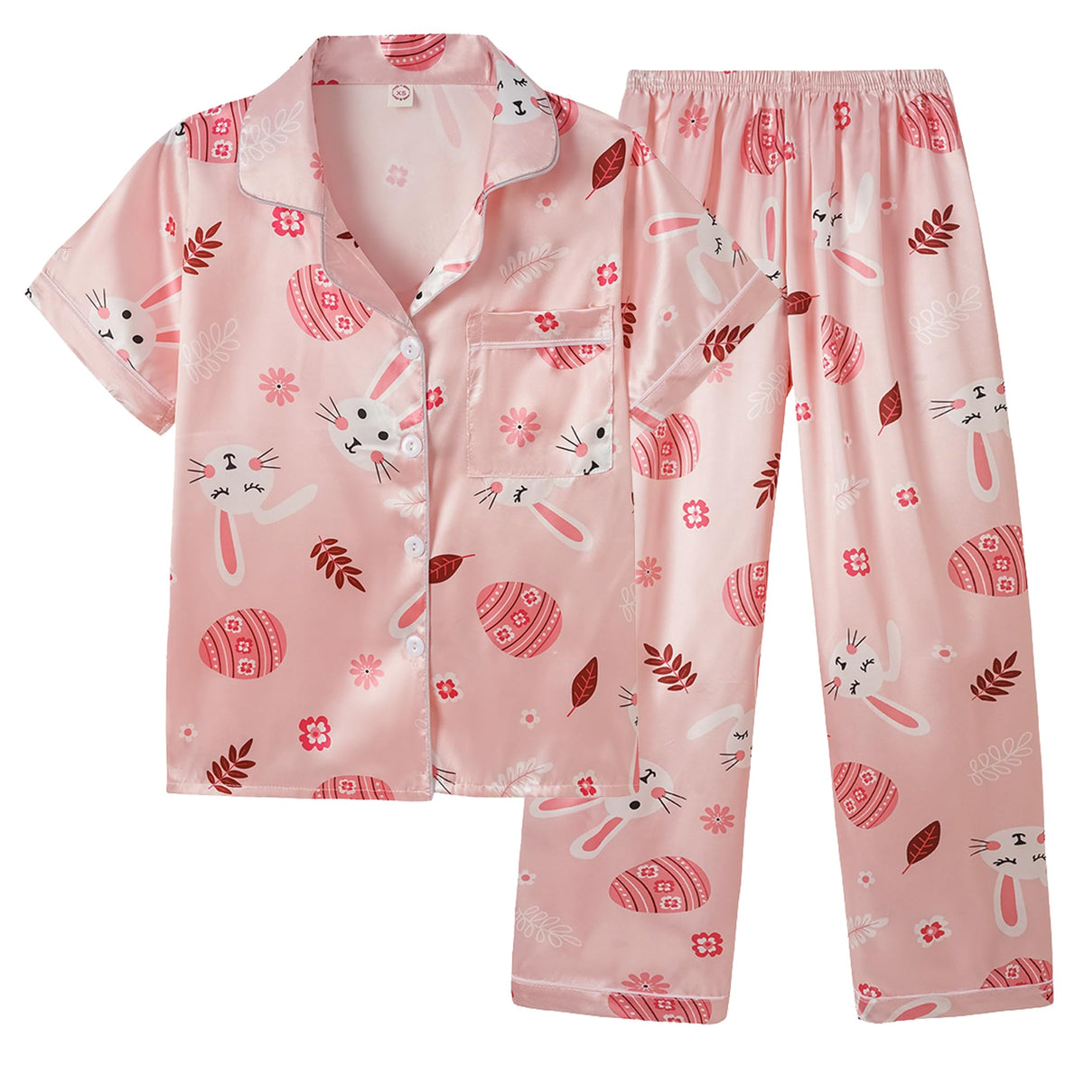Vopmocld Button Down Satin Pajamas Kids Short Sleeve Long Pant Silky Pyjama