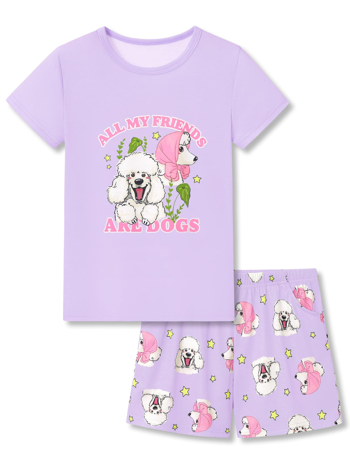 Beezizac Girls Pajamas Neon Tie Dye Spiral Capybara Smiling Face Print T-shirt & Shorts 2-Piece Soft PJ Set Size 6-18