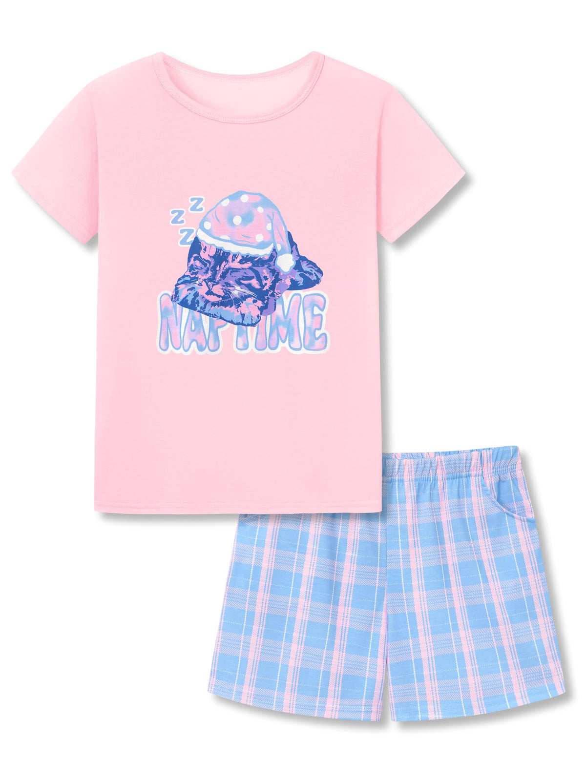Beezizac Girls Pajamas Short Sleeve Top and Pocket Shorts Sizes 6-18