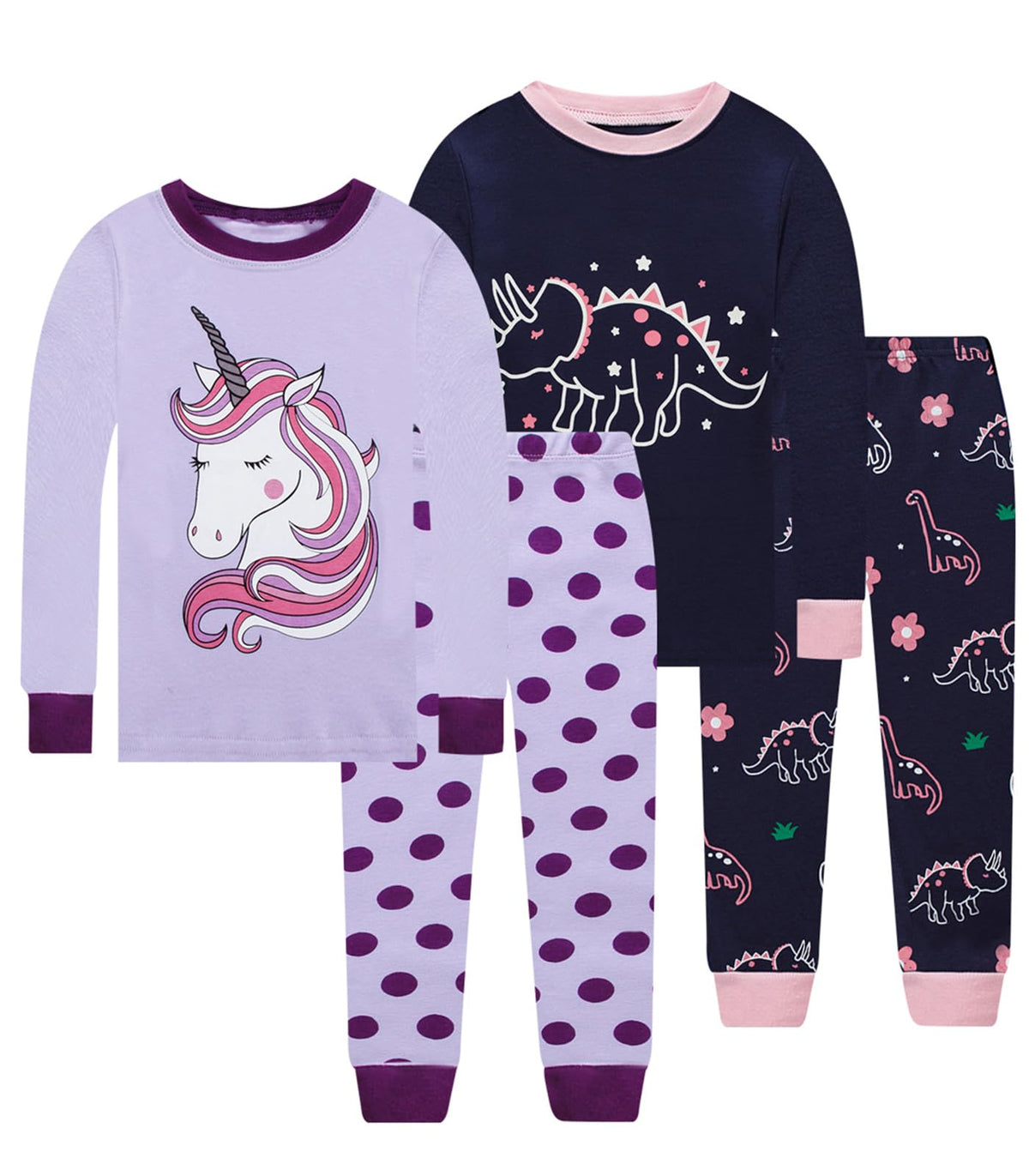 Little bety 4-Piece Girls Pajamas Cotton Long Sleeve Toddler Pjs Kids Sleep