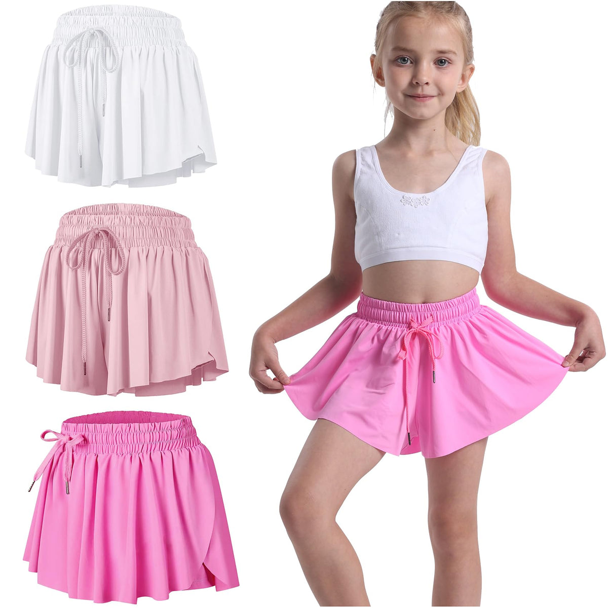 3 Pack Butterfly Flowy Shorts Skirts for Girls Tennis Cheer Stuff Athletic Preppy Running Sports Skirt for Teen Girls