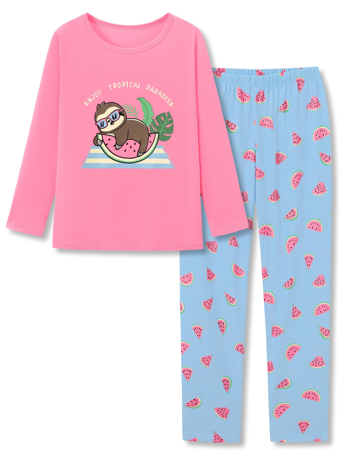 Tebbis Girls Long Sleeve Pants 2 Piece Trendy Print Pajama Set Size 6-18
