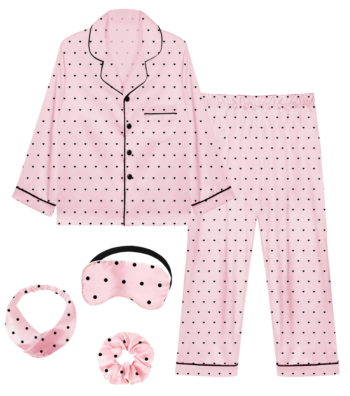 SEALINF Satin Girl Pajama Set Silk Pajamas for Girls With Eyemask 2 Pcs Button-up Sleepwear Kid Pjs Nightwear