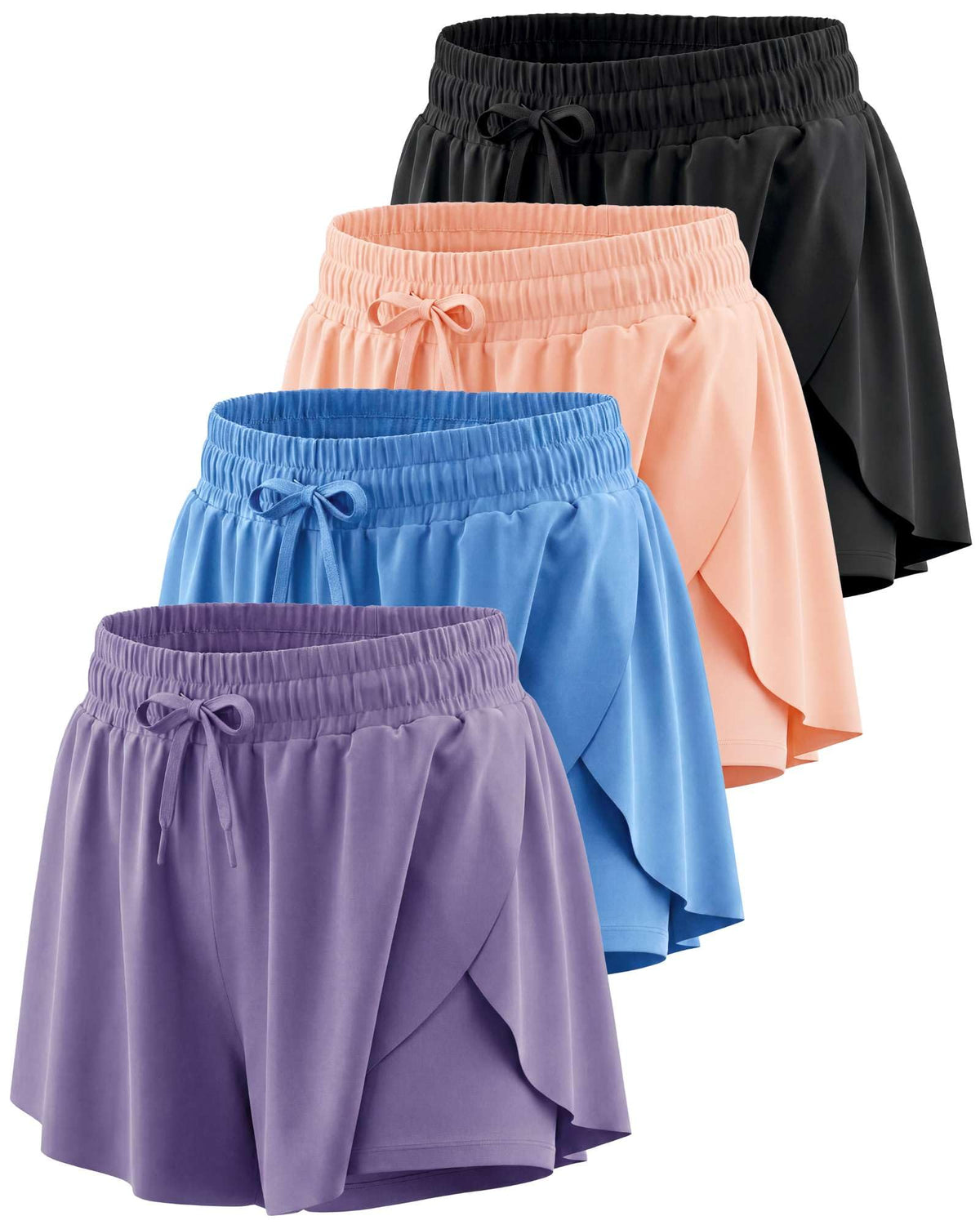 4 Pack Girls' Dry Fit Flowy Butterfly Shorts Skorts Skirt Athletic Teens