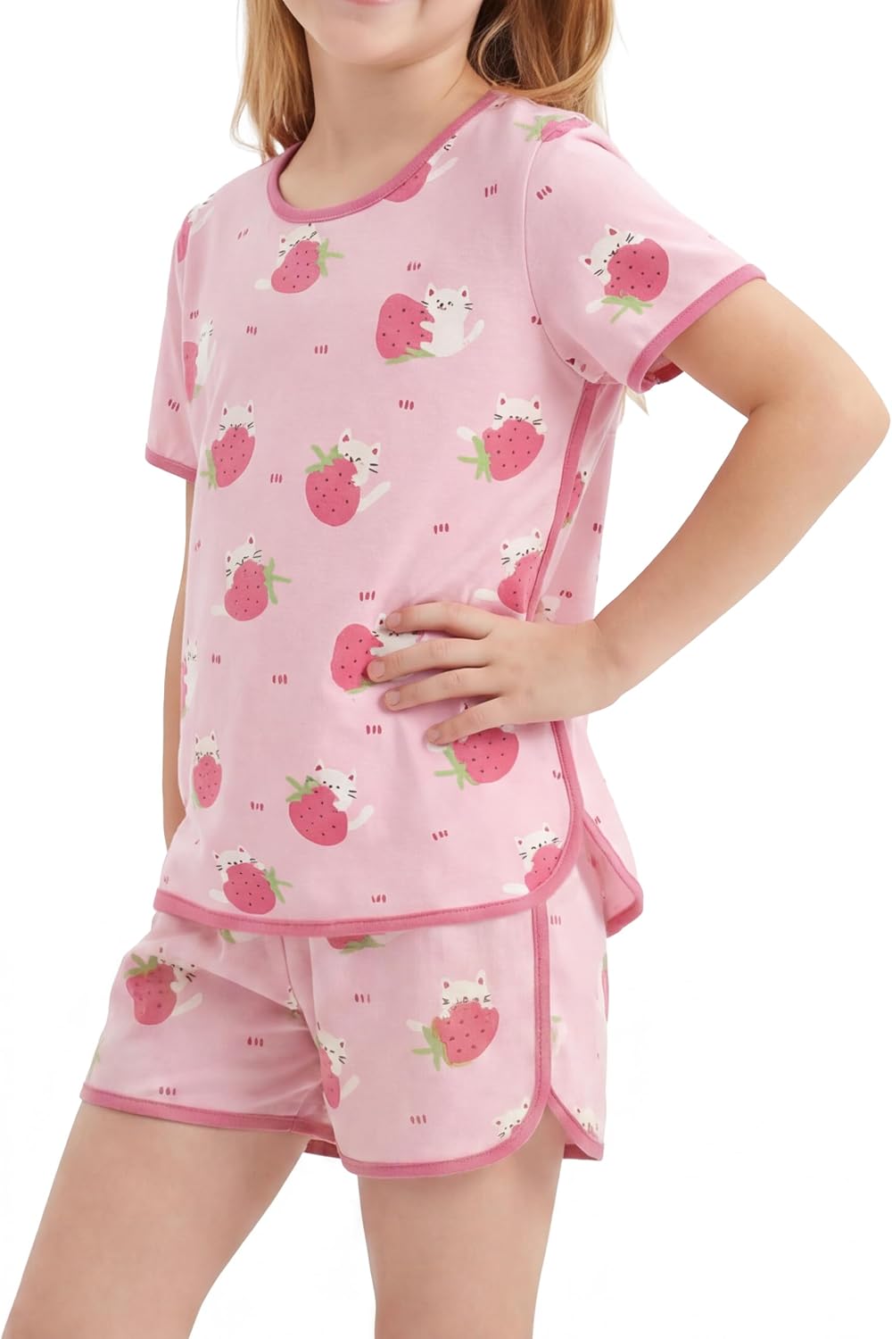 Yoofoss Girls Pajamas Organic Cotton Loose Fit Kids Pjs 2 Piece Sleepwear Short Sleeves & Short Pants Girls Clothes