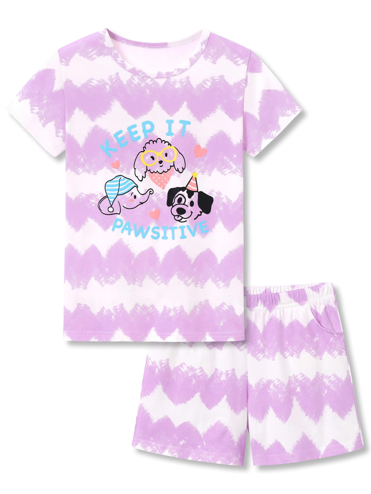 Tebbis Girls Tie Dye Short Sleeve Pajamas Cotton Loungewear Size 4T-18
