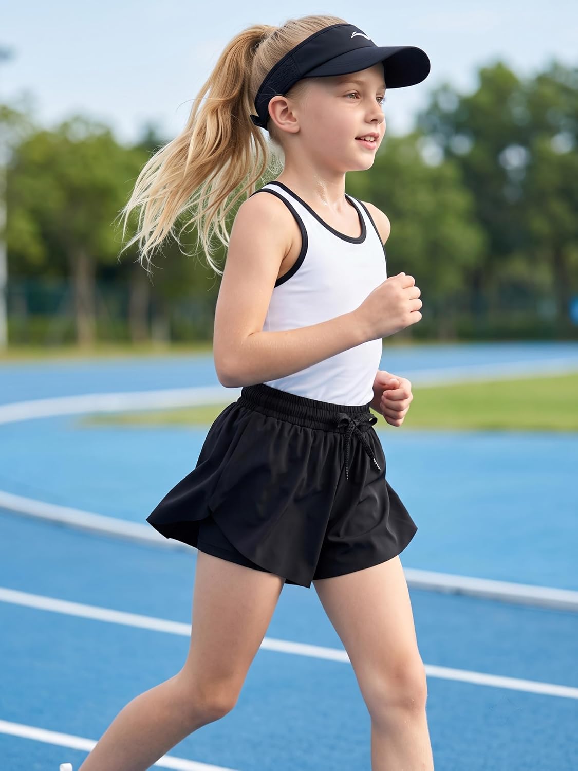 DIPUG Girls Butterfly Shorts with Pocket 2-in-1 Flowy Athletic Cheer Skorts