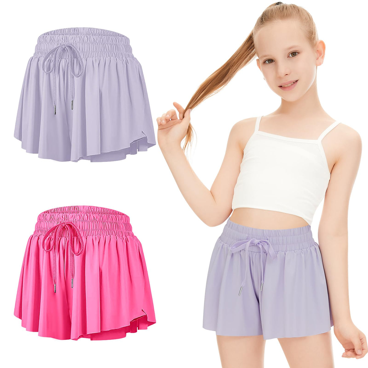 DOCUMO Girls Flowy Butterfly Shorts with Pockets 4-14Y