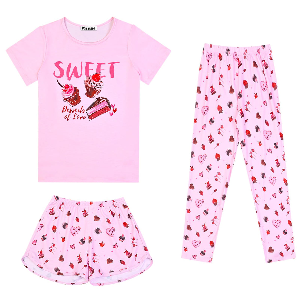Mirawise Girls 3 Pc Pajamas Sleepwear Cotton Pjs Clothes Set 4-13 Years