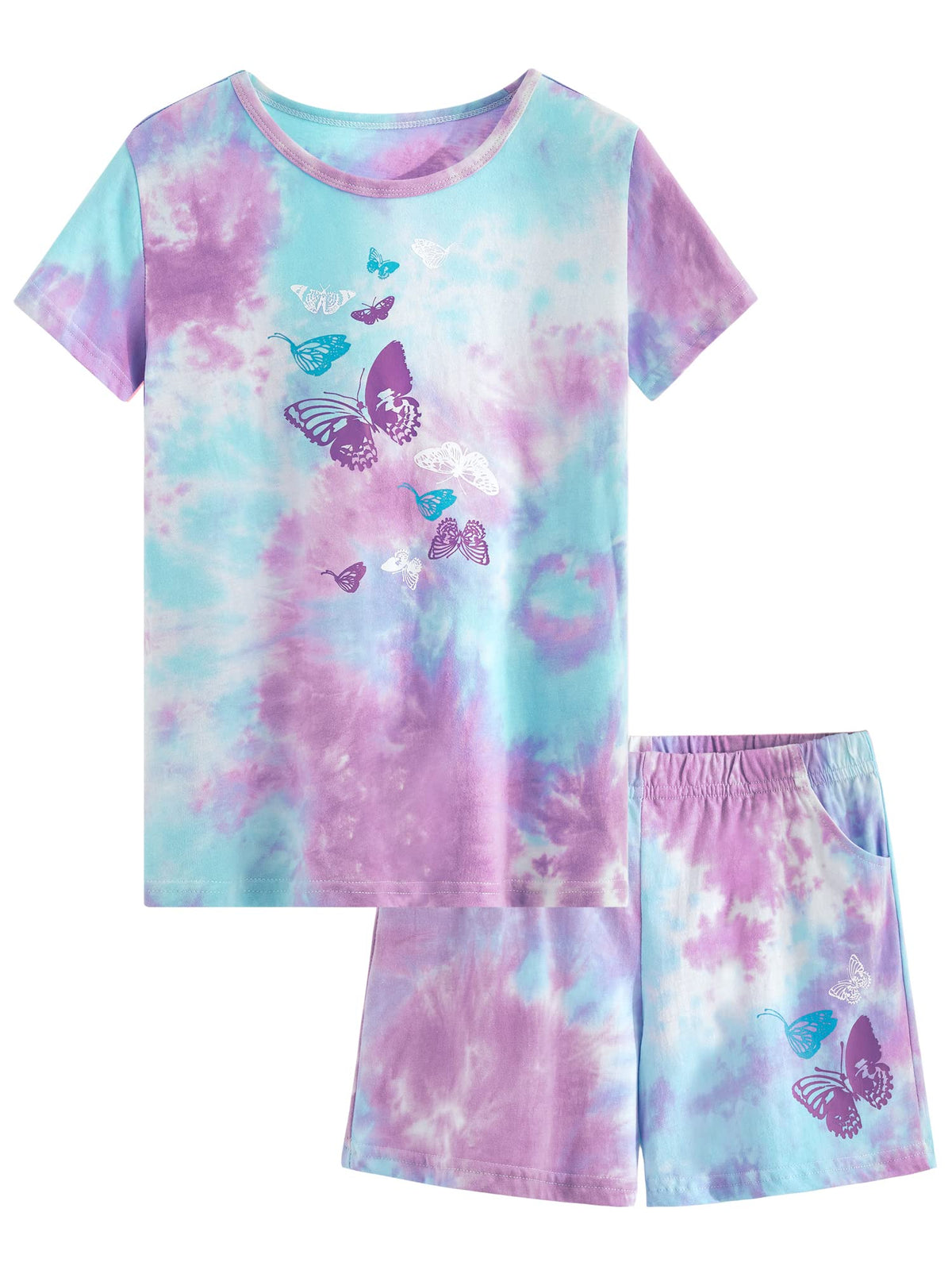 Tebbis Girls Tie Dye Short Sleeve Pajamas Cotton Loungewear Size 4T-18