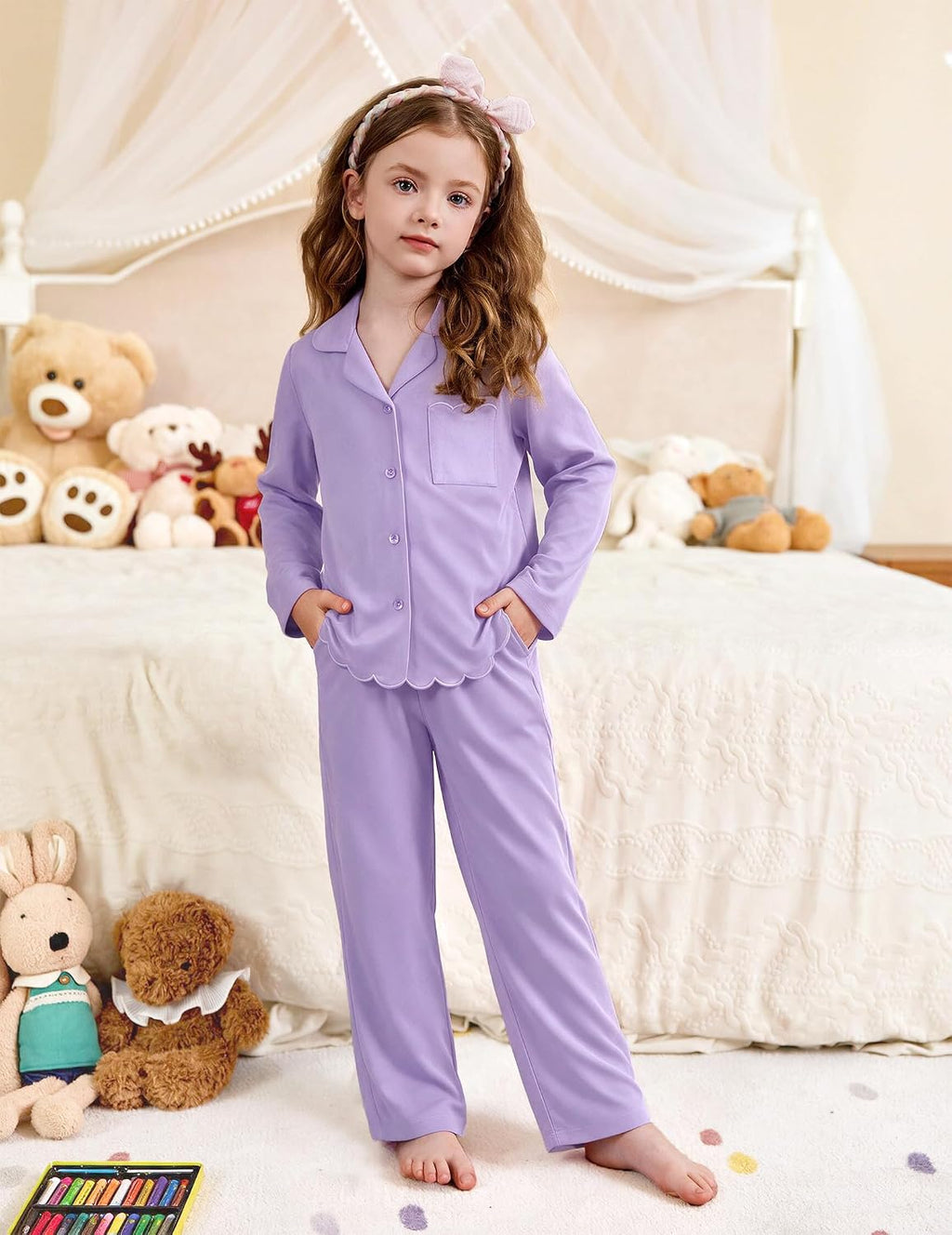 Arshiner Girls Pajamas Long Sleeve Sleepwear Cute Printed Button Down Pjs