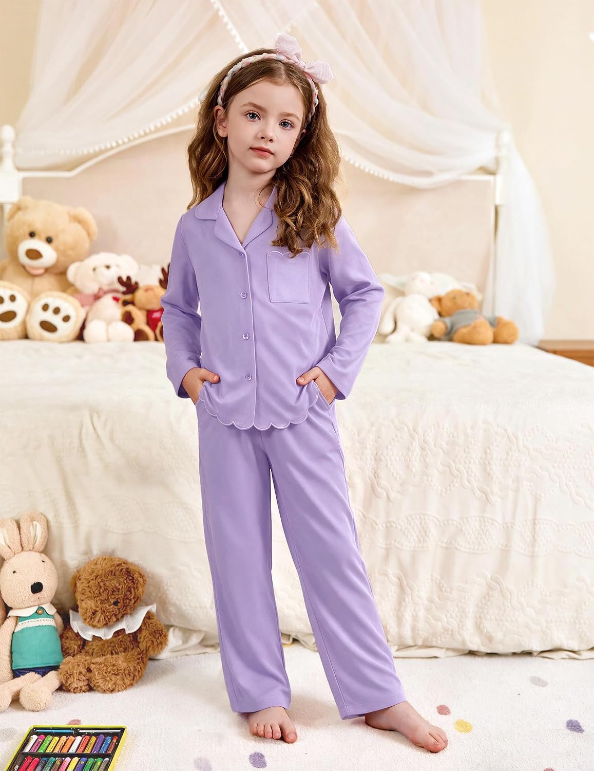Arshiner Girls Pajamas Long Sleeve Sleepwear Cute Printed Button Down Pjs
