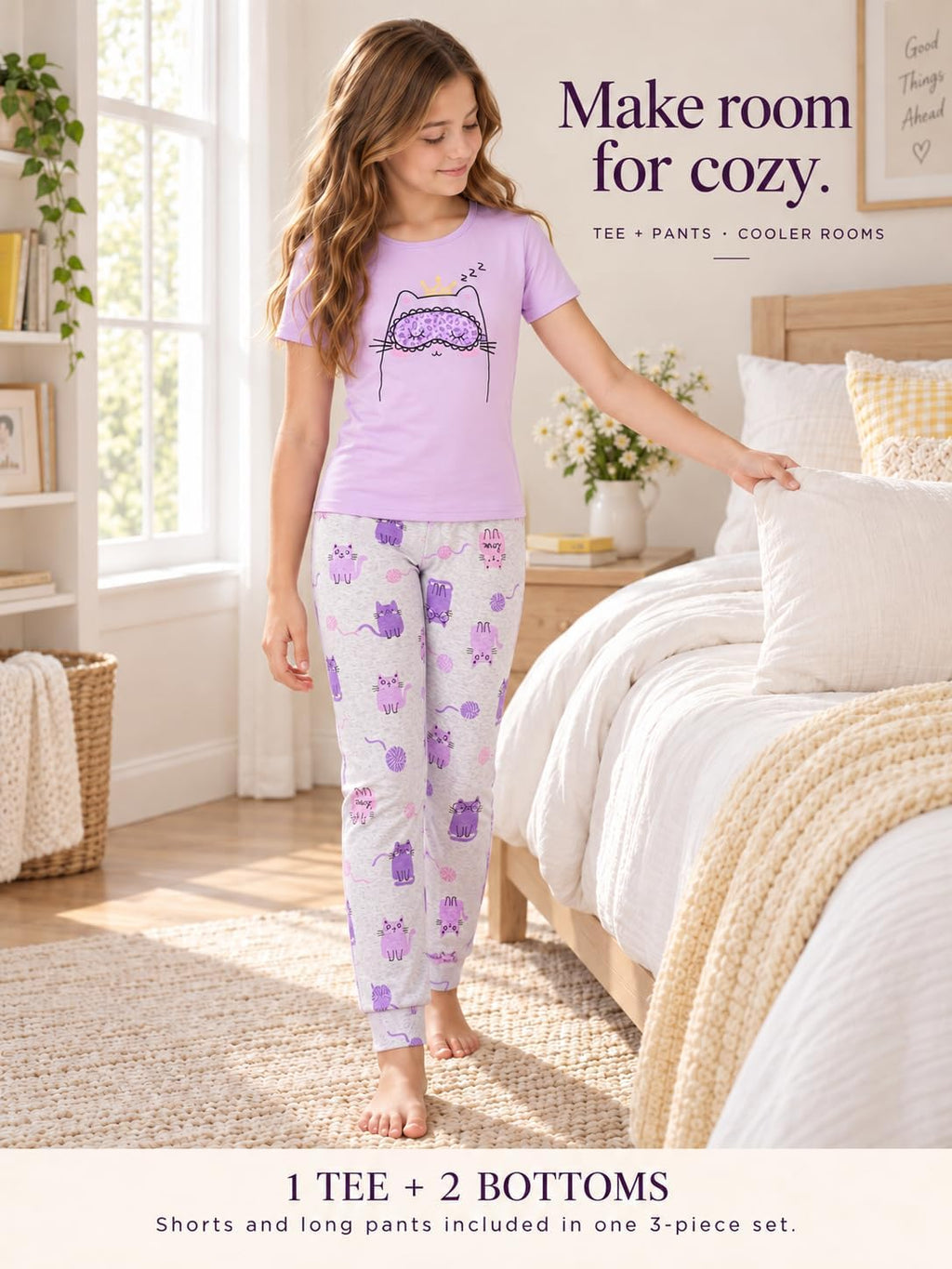Topgal Little & Big Girls Cotton Knit Pajamas, 3-Piece Set, Sizes 4-14