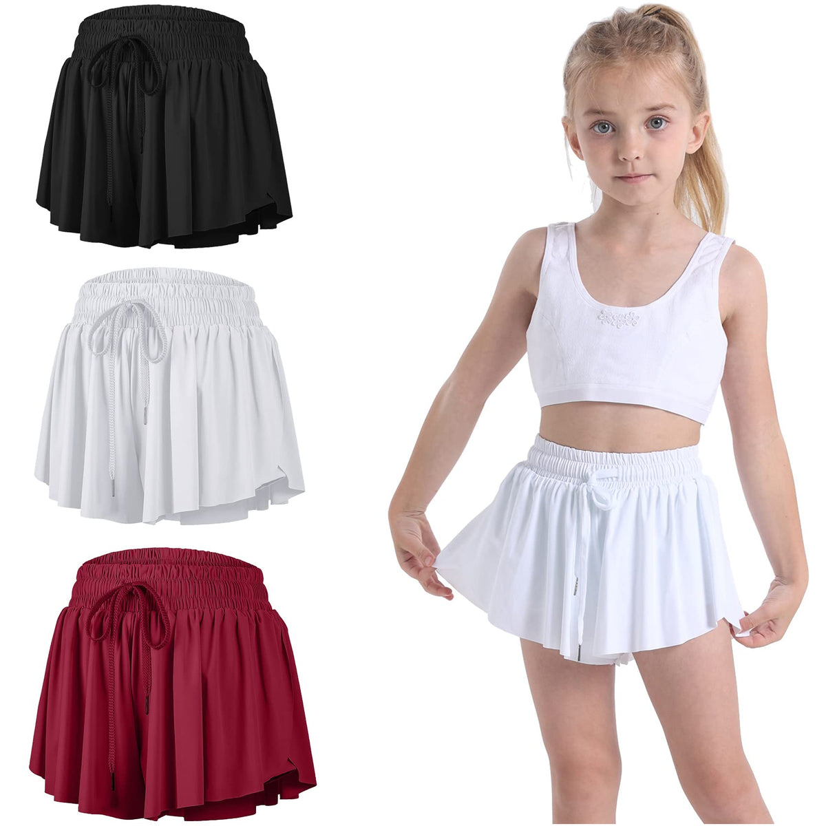 3 Pack Butterfly Flowy Shorts Skirts for Girls Tennis Cheer Stuff Athletic Preppy Running Sports Skirt for Teen Girls