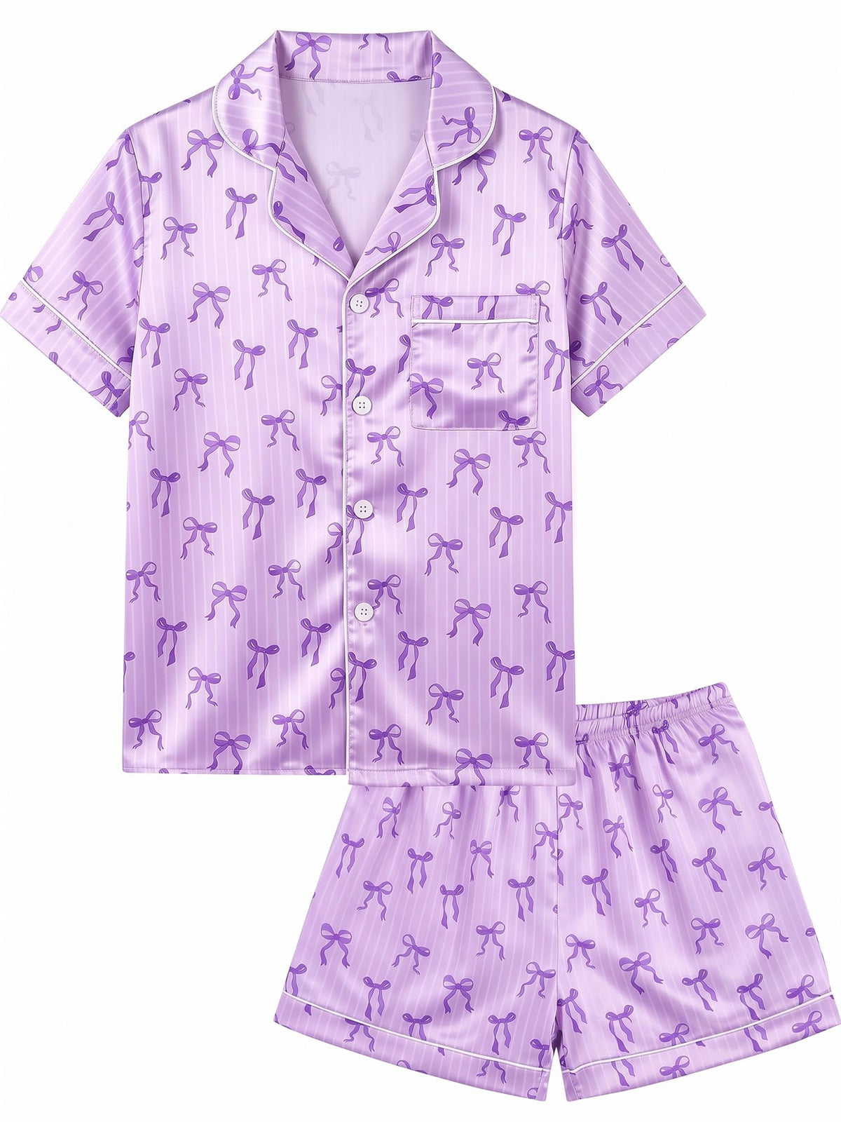 Basumee Girls Satin Pajamas Set, Silky Kids Sleepwear PJs for Teen 8-15Y