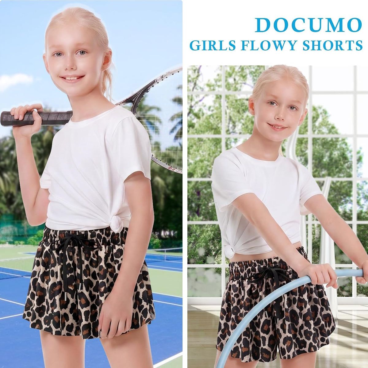 DOCUMO Girls Flowy Butterfly Shorts with Pockets 4-14Y