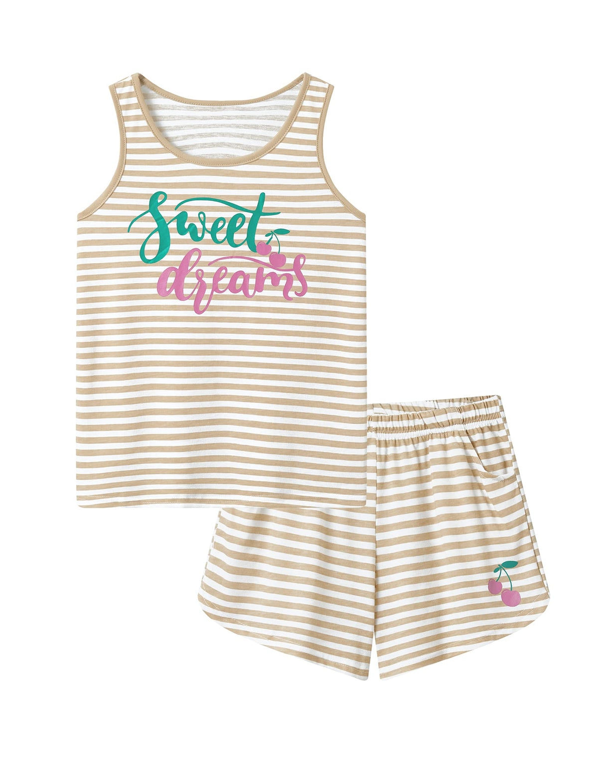 Cozchique Girls Soft Striped Summer Tank Top & Shorts Pajama Set Sizes 6-18