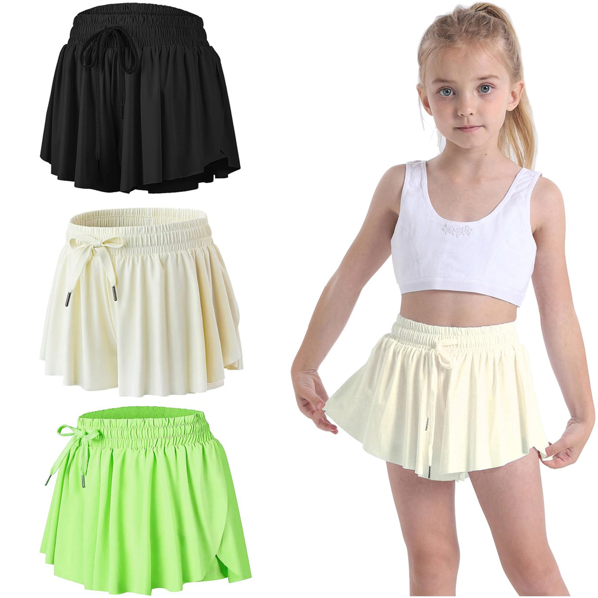 3 Pack Butterfly Flowy Shorts Skirts for Girls Tennis Cheer Stuff Athletic Preppy Running Sports Skirt for Teen Girls