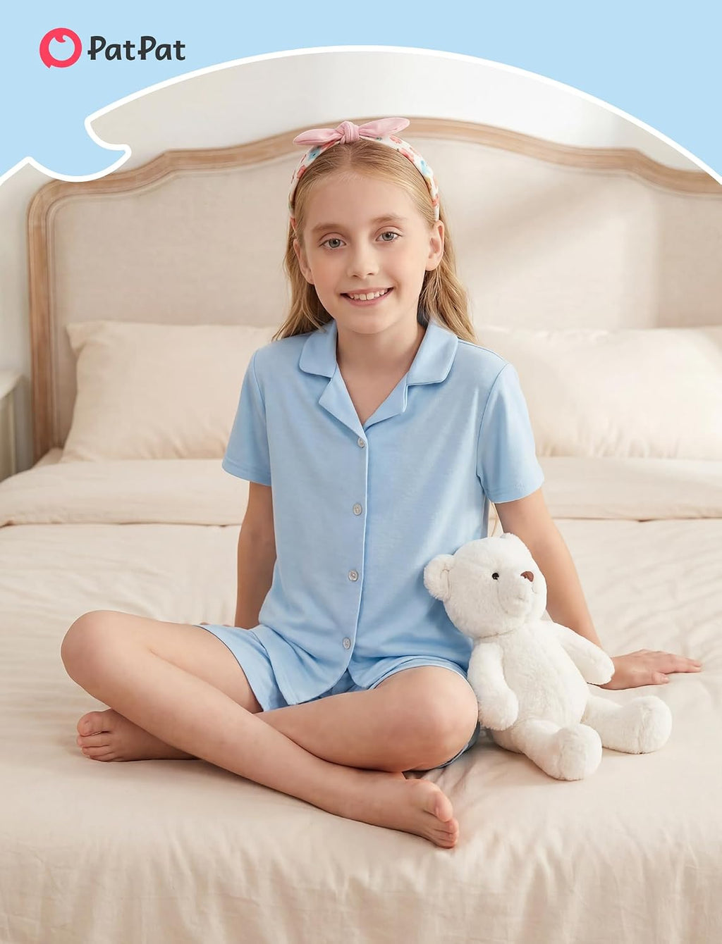 PATPAT Girls Button Down Pajama Sets Soft 2 Piece Kids Summer Loungewear