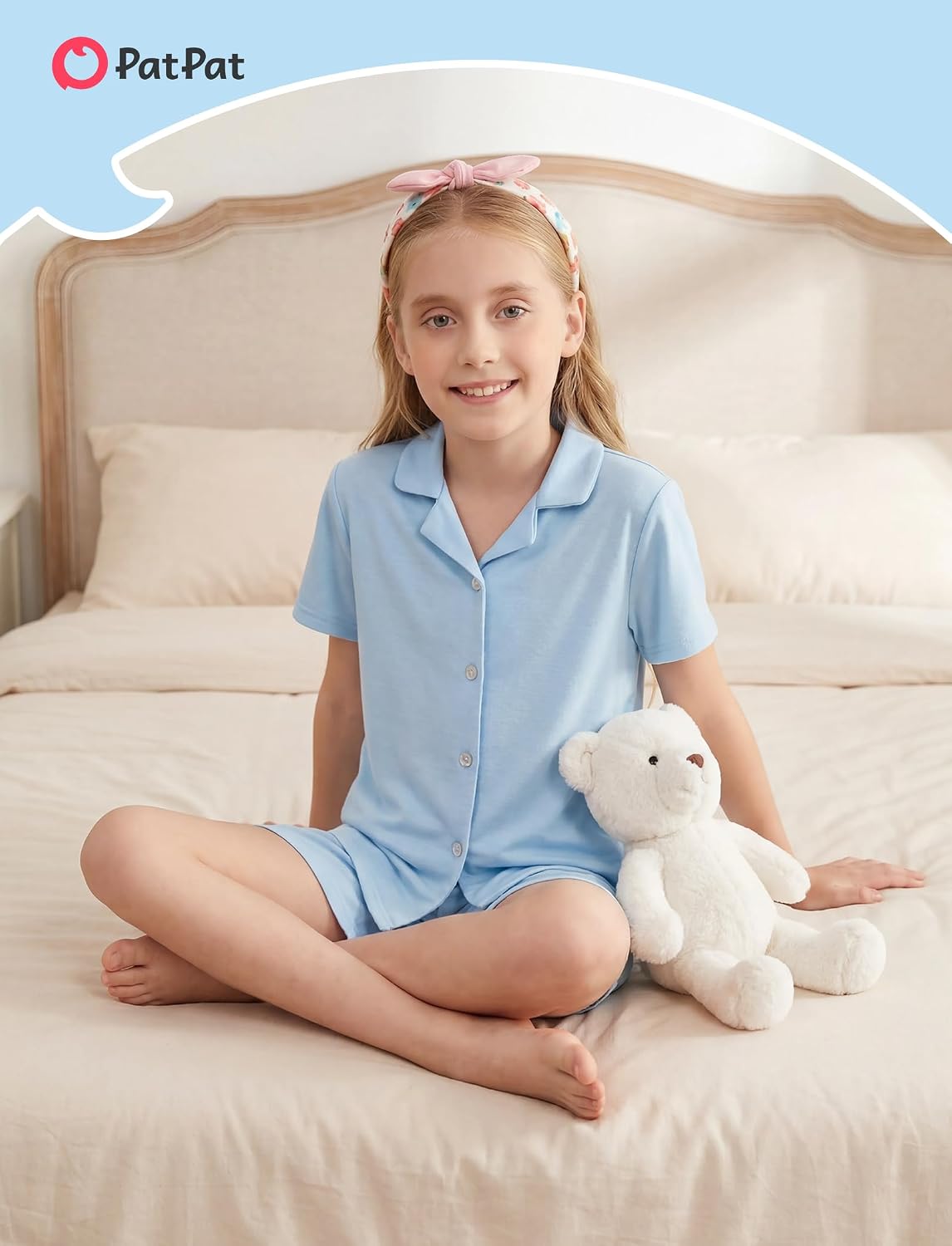 PATPAT Girls Button Down Pajama Sets Soft 2 Piece Kids Summer Loungewear