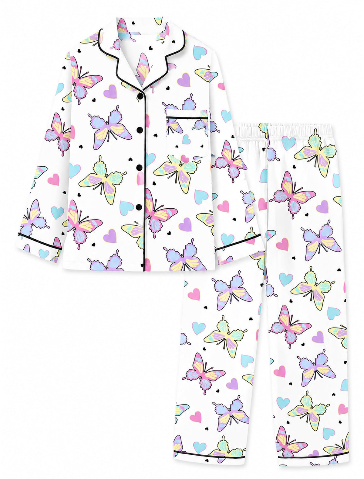 Mikrdoo Girls Silk Pajamas 2 Piece PJs Sets Kids Satin Slpeepwear 3-14Y