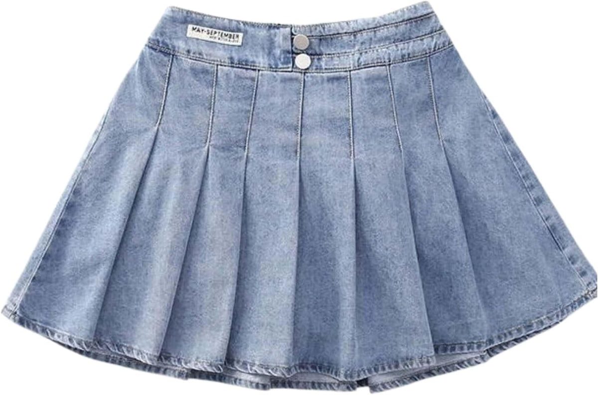Toddler Girls Denim Skort Pleated High Waist 3-13Y