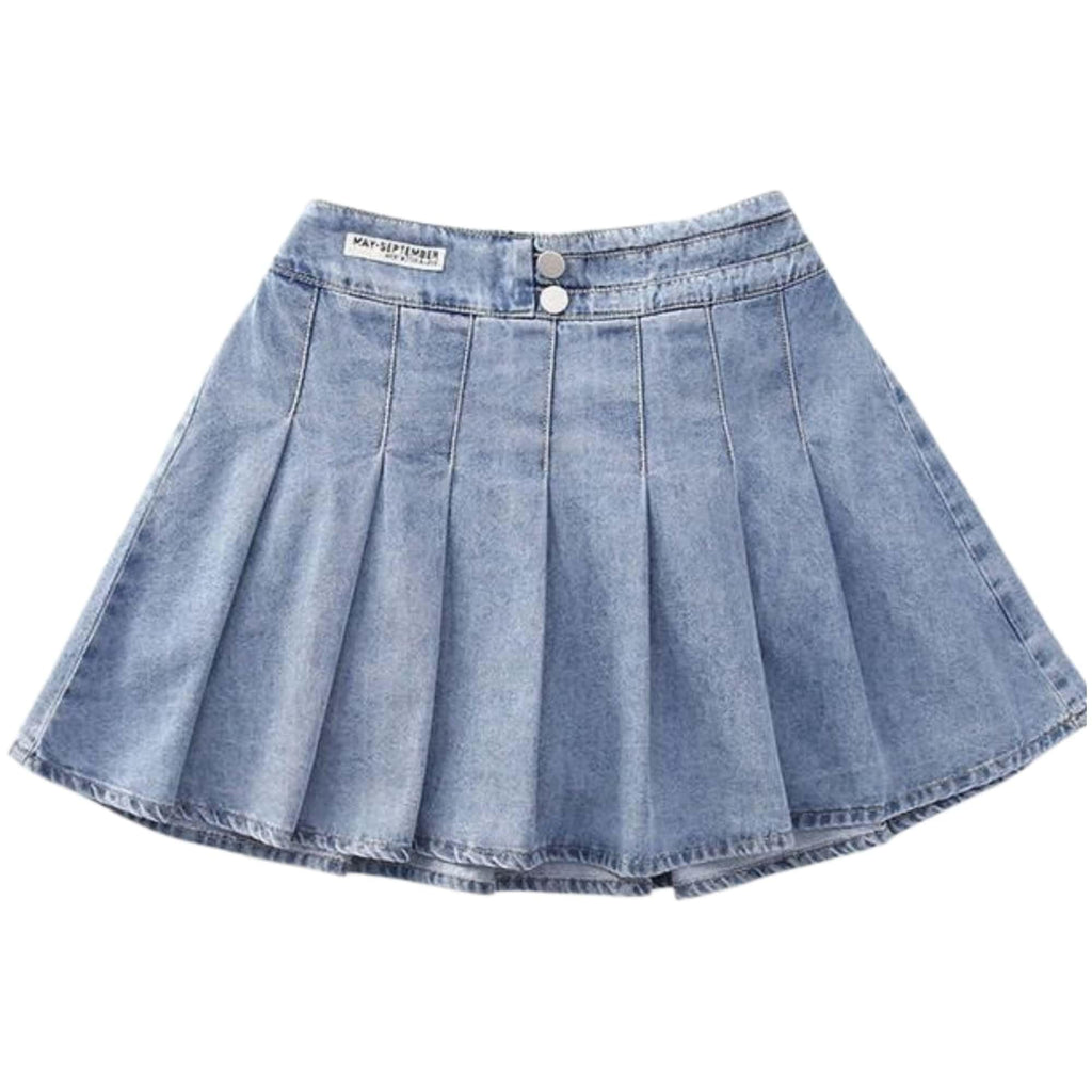 Toddler Girls Denim Skort Pleated High Waist 3-13Y