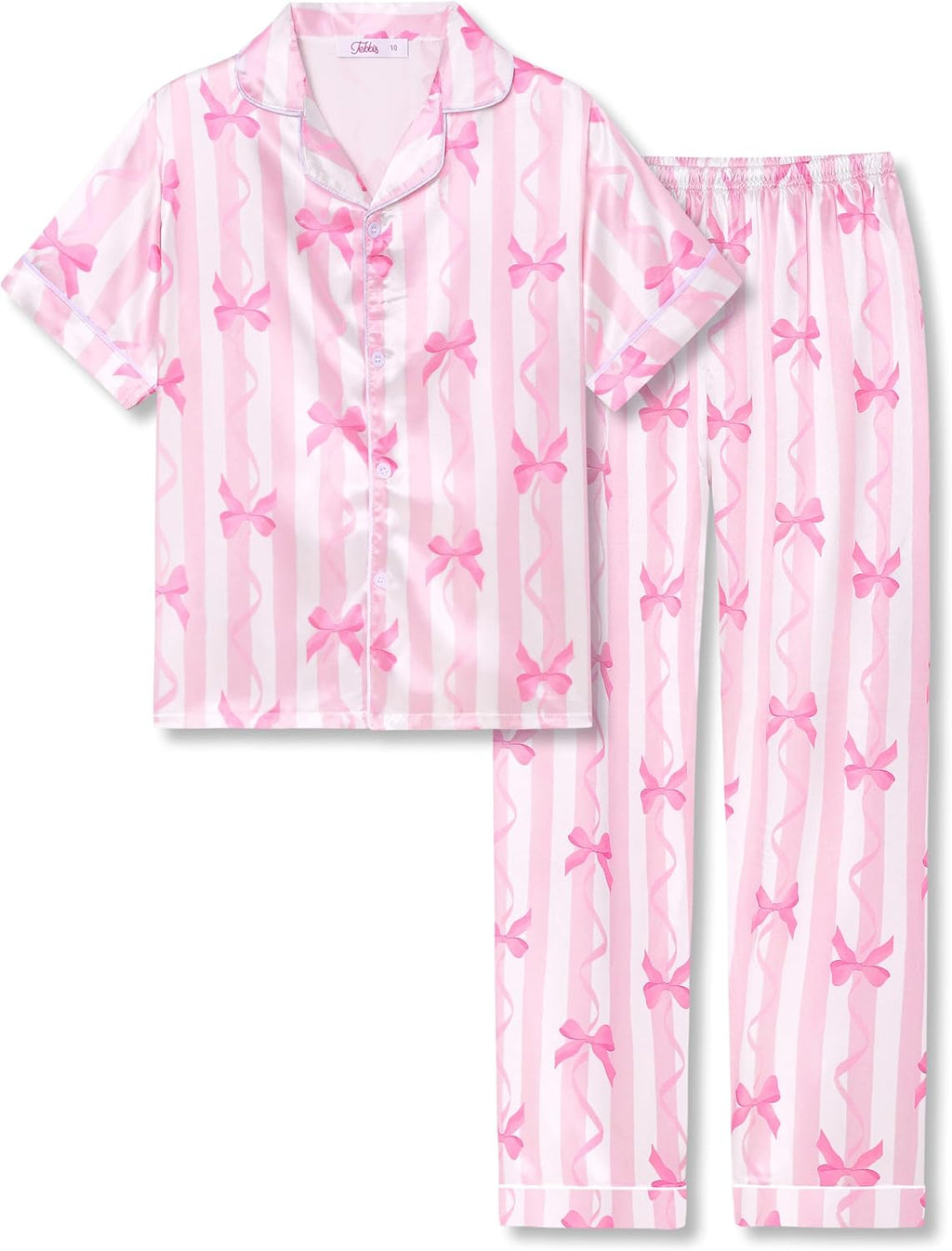 Tebbis Girls Silky Satin Pajamas Button-Up Top And Pants Size 6/7-16