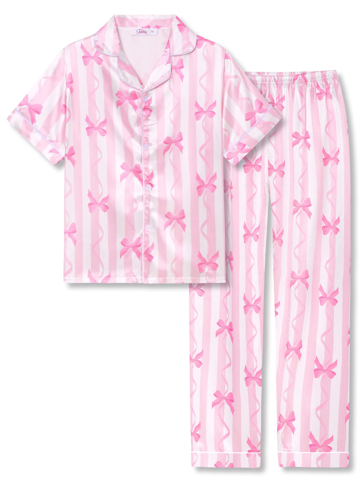 Tebbis Girls Silky Satin Pajamas Button-Up Top And Pants Size 6/7-16