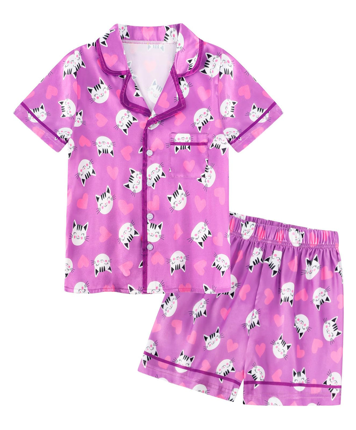 Girls Pajamas Set Silk Satin Pajama Kids Butoon Down Sleepwear Nightwear