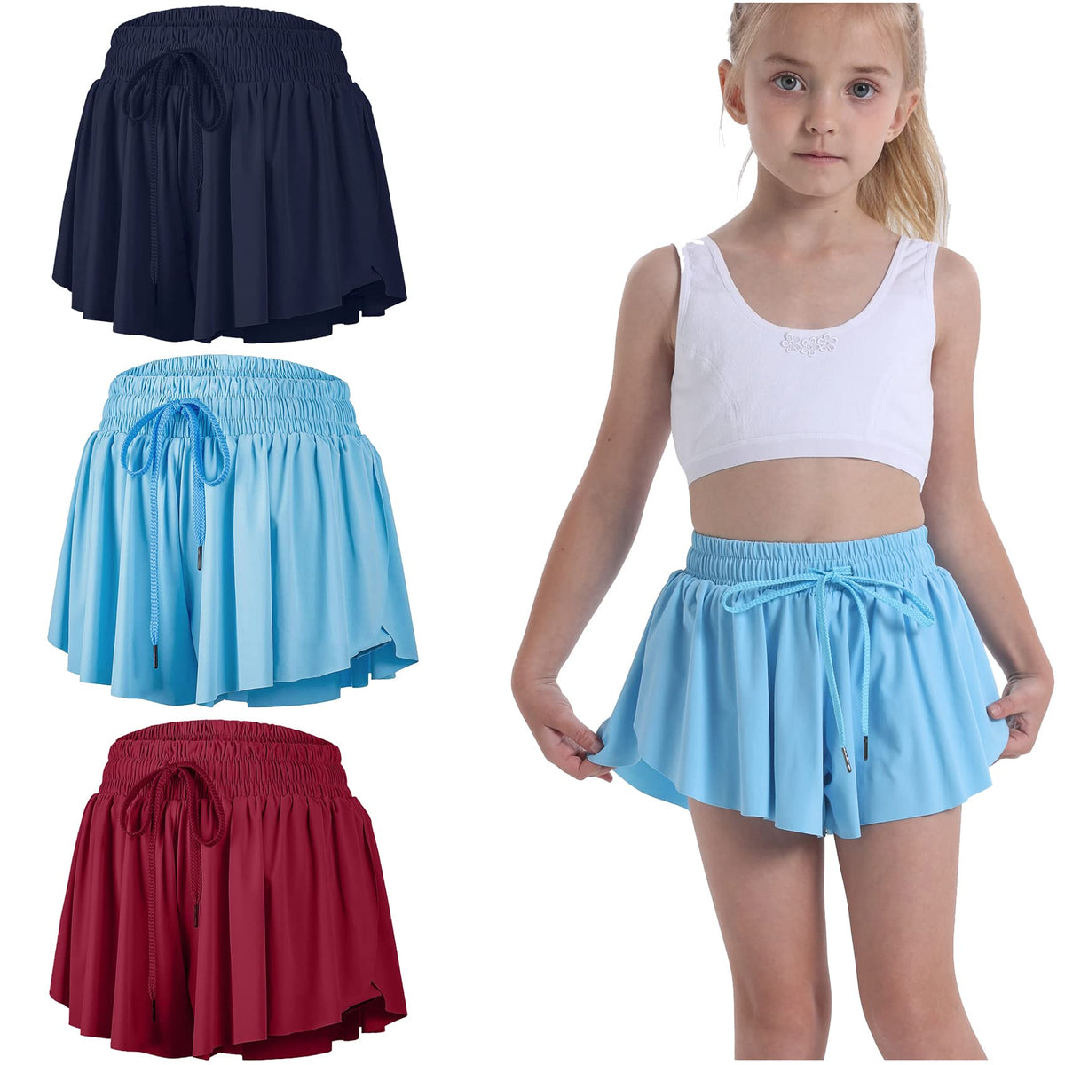 3 Pack Butterfly Flowy Shorts Skirts for Girls Tennis Cheer Stuff Athletic Preppy Running Sports Skirt for Teen Girls