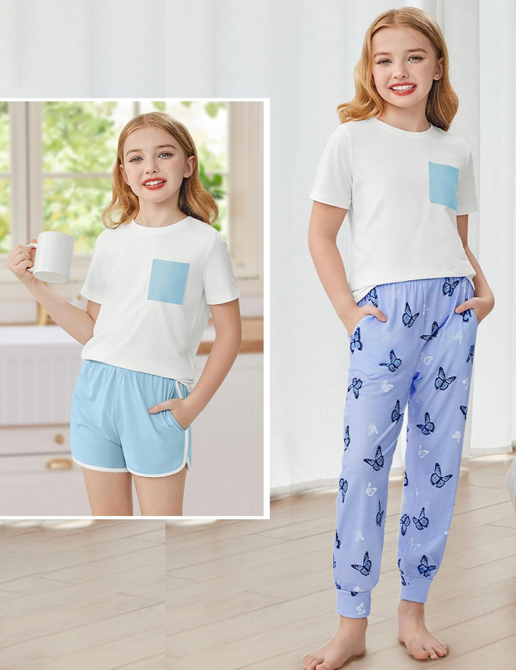 Arshiner Girls Clothes 3 Piece Outfits Short Sleeve Shirt Dolphin Shorts and Pant Sets Fashion Clothing with Pockets