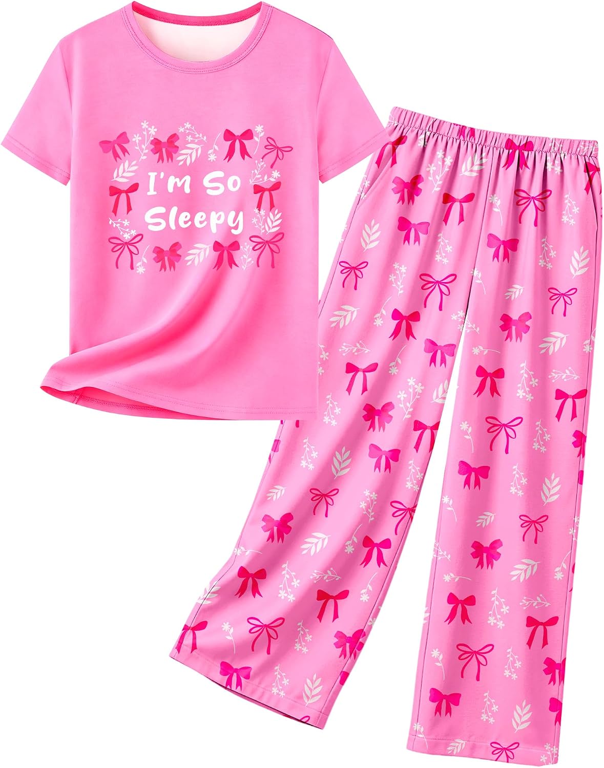 Girls Pajamas Short Sleeve Pants Pjs for Big Girls Sleepwear Kids Clothes Sets Cute Soft Loungewear Size 7-14
