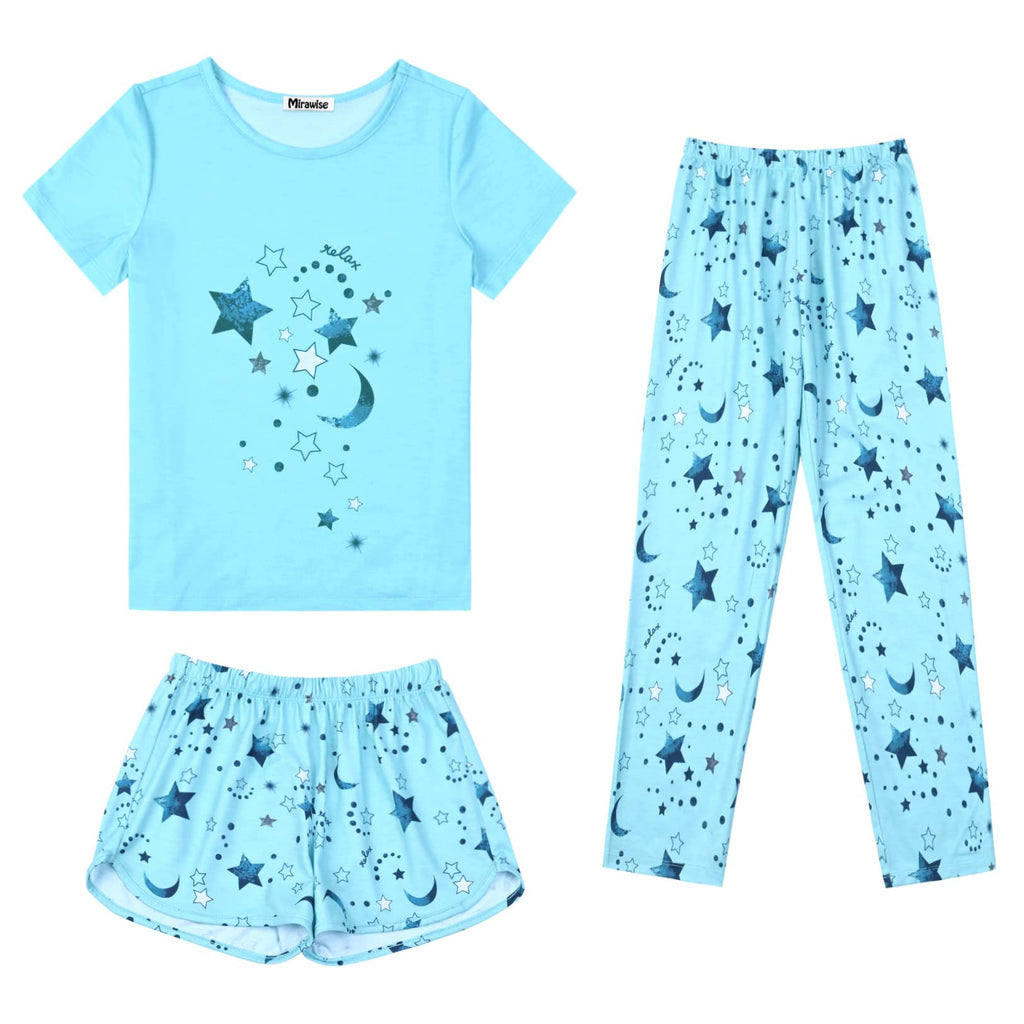 Mirawise Girls 3 Pc Pajamas Sleepwear Cotton Pjs Clothes Set 4-13 Years