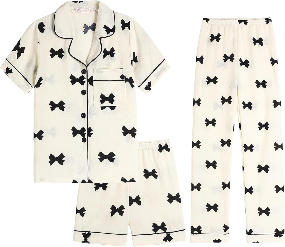 Hupohoi Big Girls Button Down Pajama Set 3pcs Crepe Fabric Sleepwear Nighty