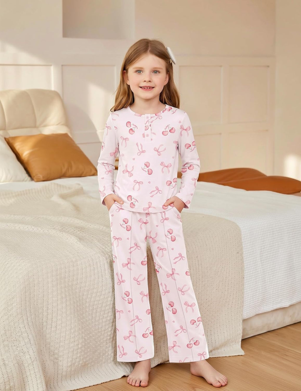 Arshiner Girls Pajamas Long Sleeve Sleepwear Comfy Henley Neck Pjs Set