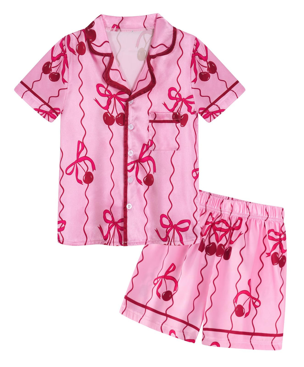 Girls Pajamas Set Silk Satin Pajama Kids Butoon Down Sleepwear Nightwear