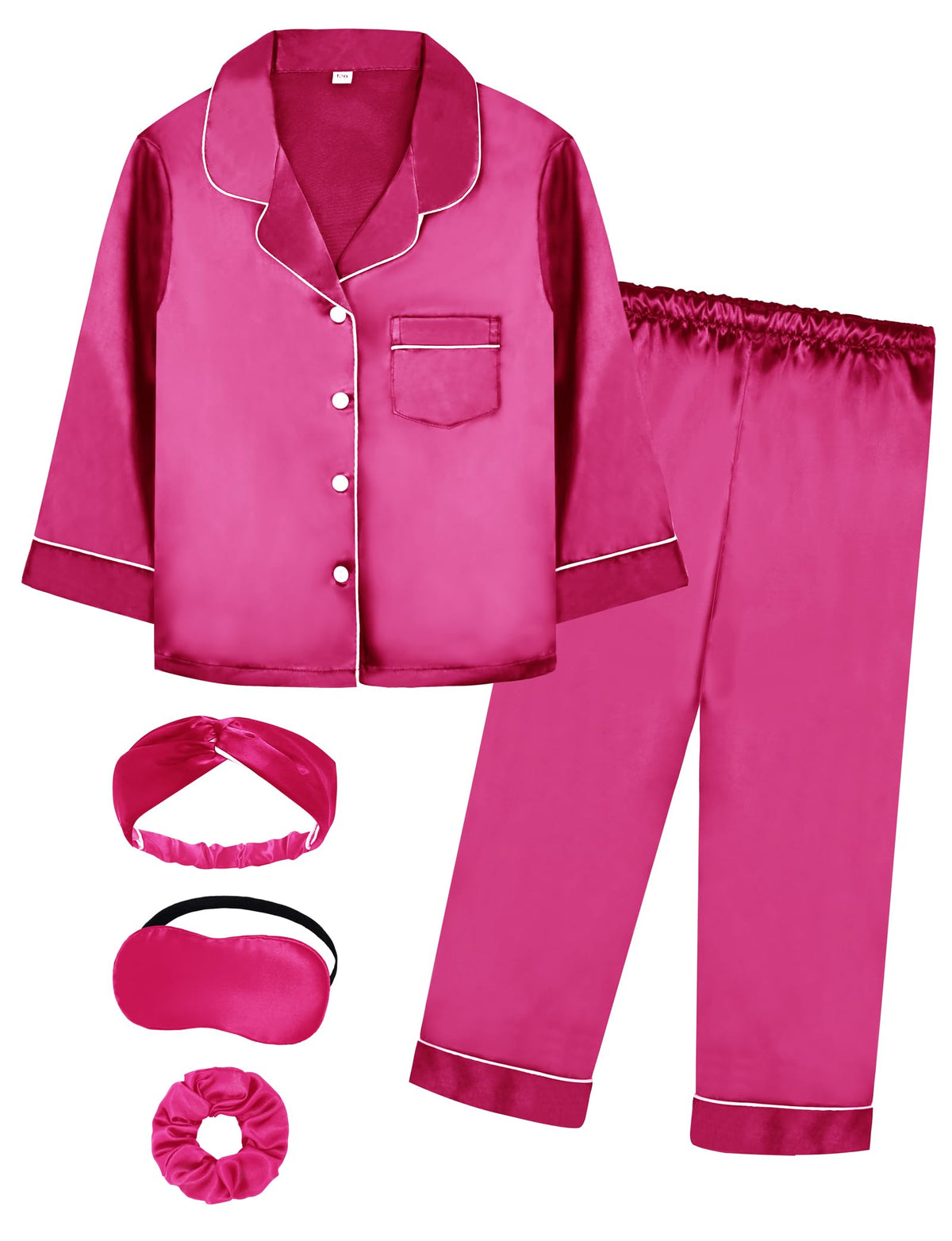 SEALINF Satin Girl Pajama Set Silk Pajamas for Girls With Eyemask 2 Pcs Button-up Sleepwear Kid Pjs Nightwear
