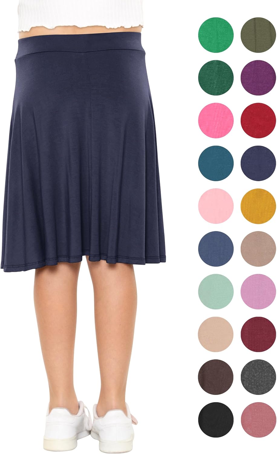 STRETCH IS COMFORT Girls Knee Length A-line Skirt with Built-in Shorts or Leggings