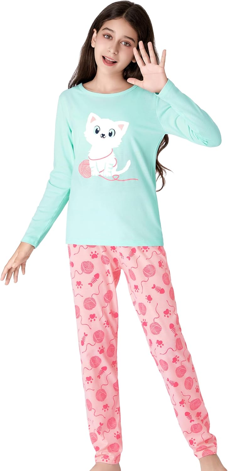 Tebbis Girls' Long Sleeve & Pants Pink Checker Pajamas Size 4T-18